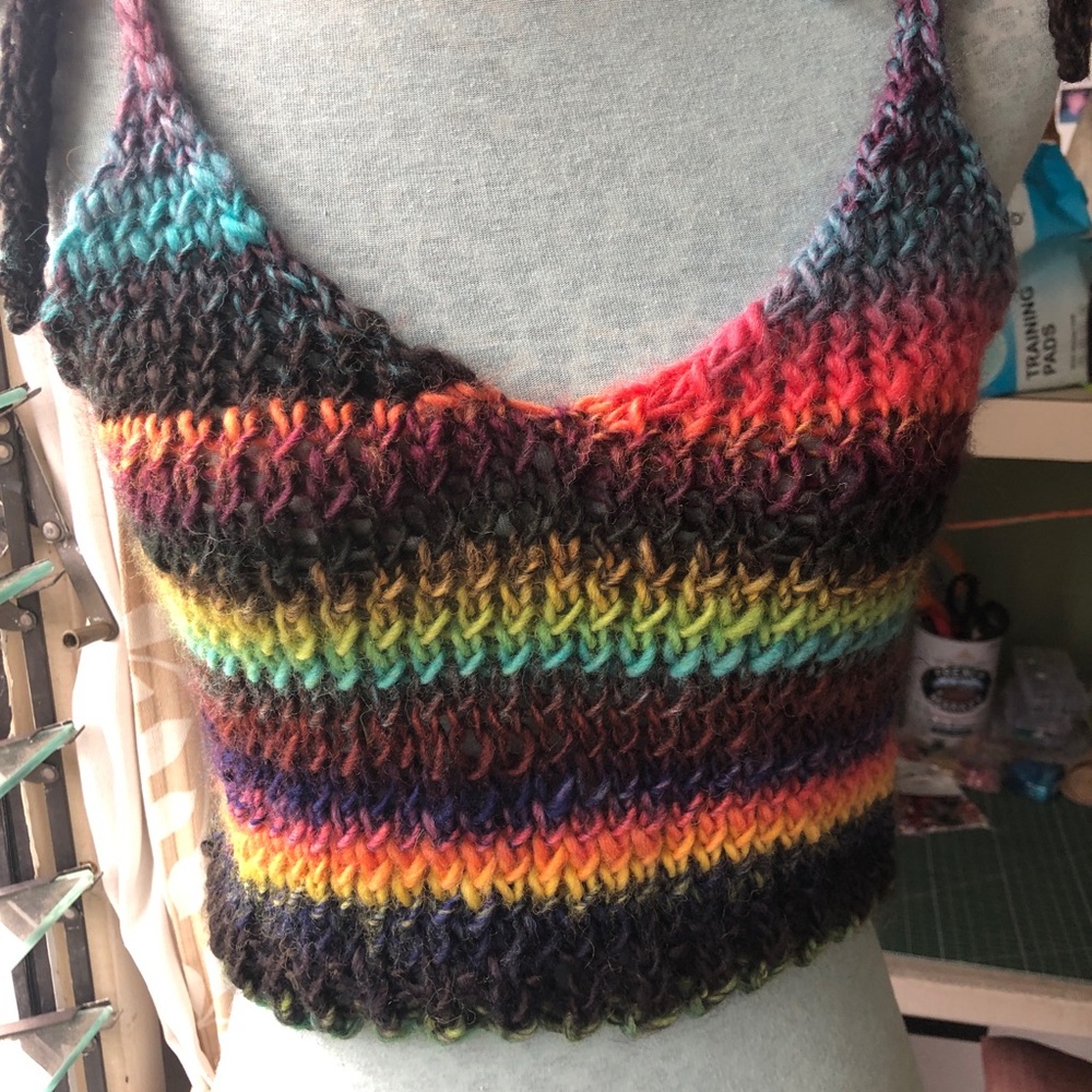Multicolor Striped hand Knitted Crop Tank Top - Picture 7 of 8